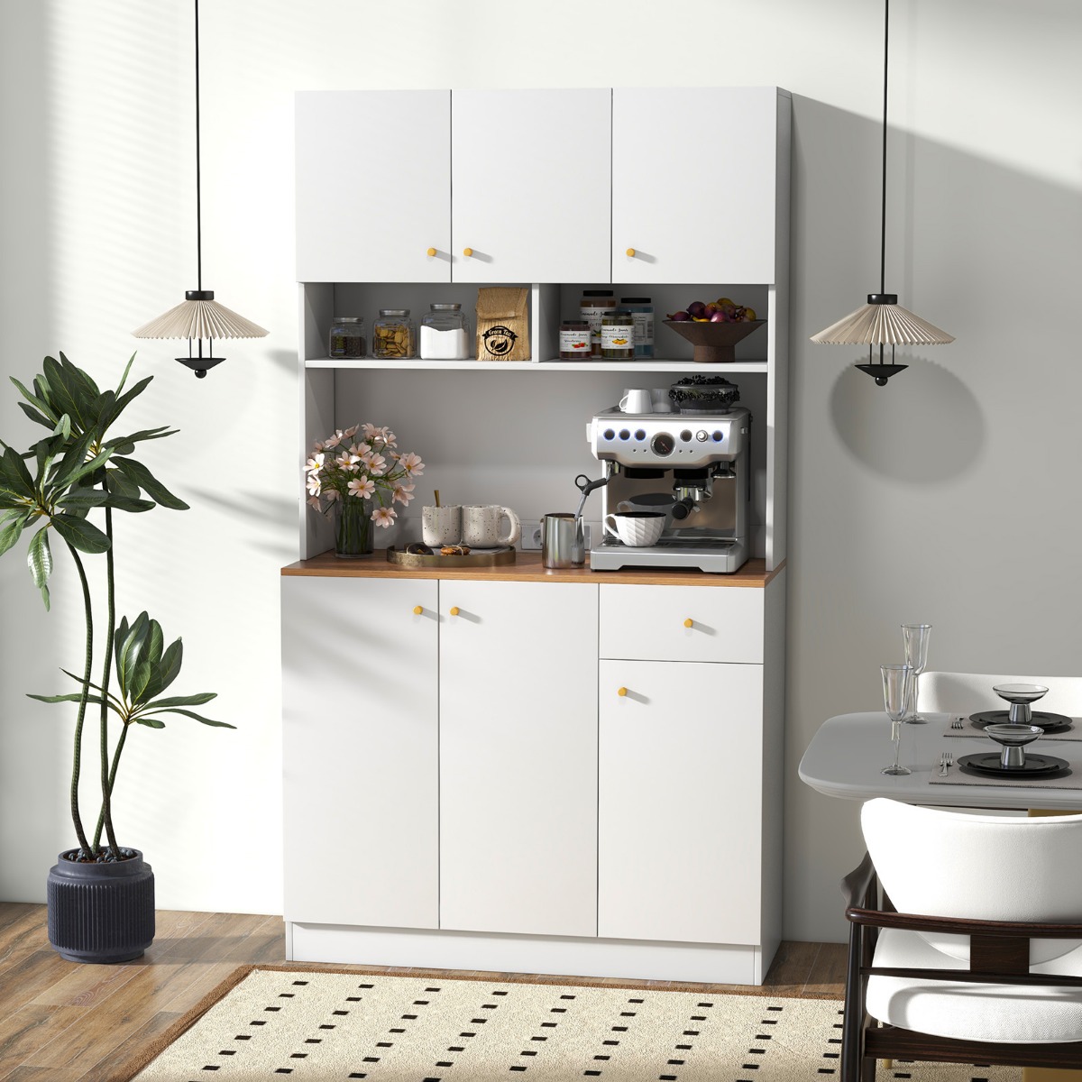 Küchenschrank Holz Buffetschrank mit Steckdosen & USB-Anschlüssen Hochschrank Küchen 100 x 40 x 181 cm Weiß