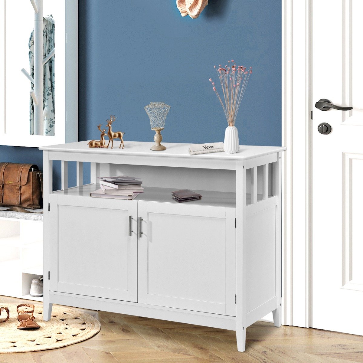 Moderner Aufbewahrungsschrank Sideboard mit verstellbarem Innenregal und 2 Türen Weiß