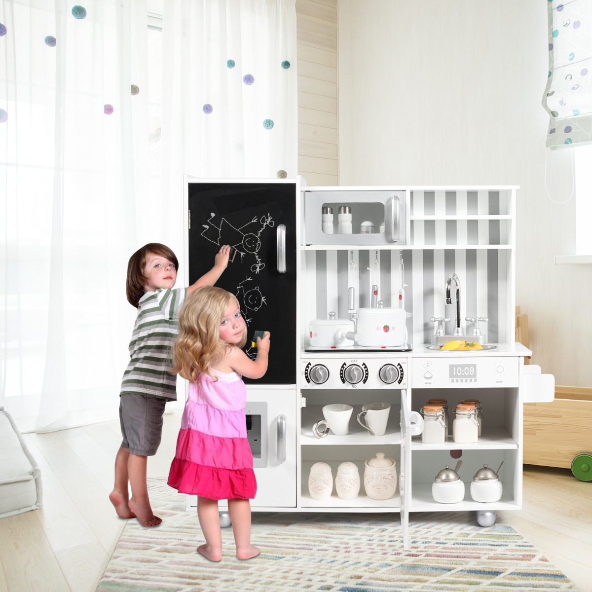 Kinderküche mit Tafel & Simulierten Geräuschen 83 x 32 x 80 cm Weiß