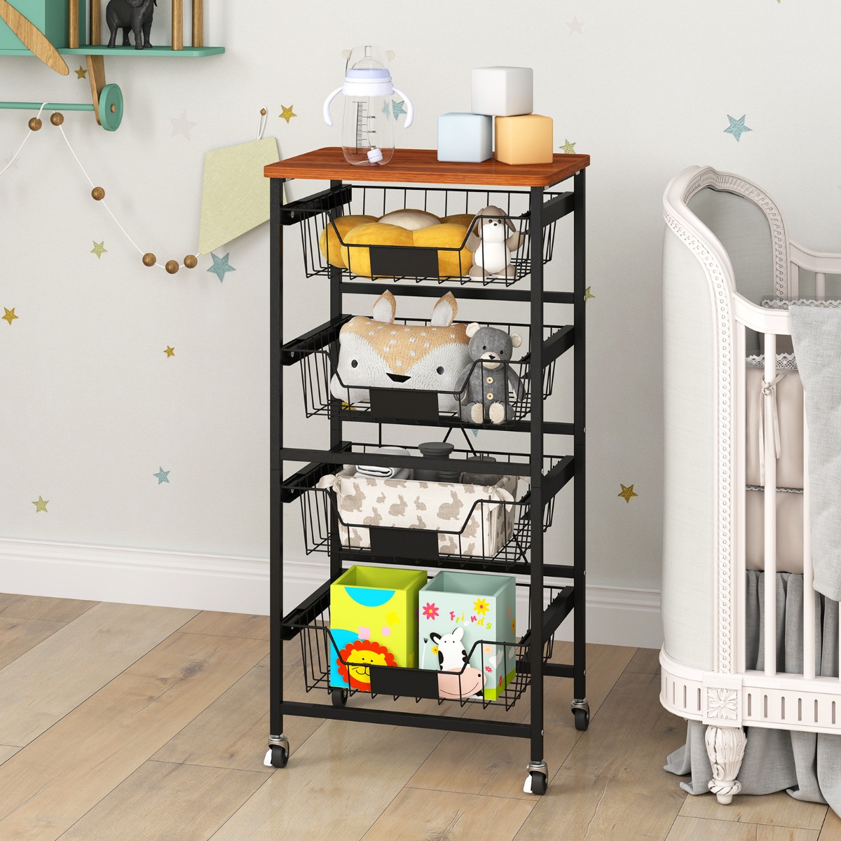 Servierwagen mit Rollen Gemüseregal mit ausziehbaren Körben für Küche Esszimmer 42 x 31 x 89 cm