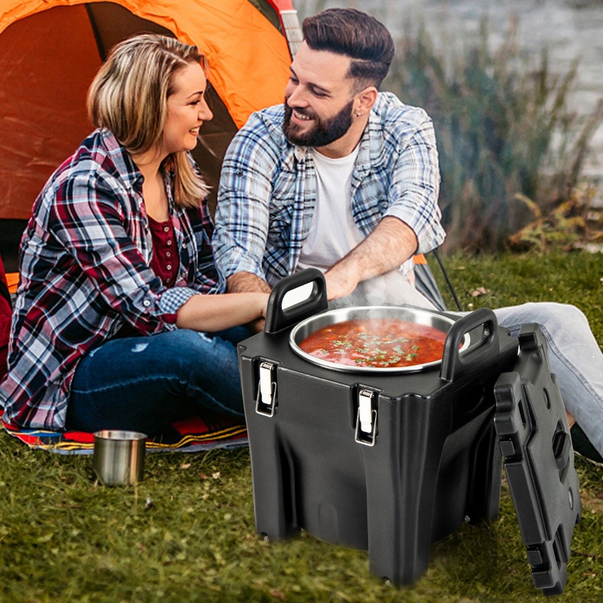 30L Kühlbox Isolierbox mit Rollen mit Bremsen Stapelbare Thermobox mit Edelstahl-Innenseite 44 x 44 x 53 cm Schwarz