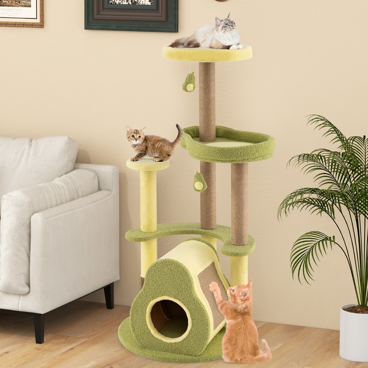 Avocado-Kratzbaum mehrstöckiger Katzenturm mit Privatwohnung 59 x 59 x 125 cm