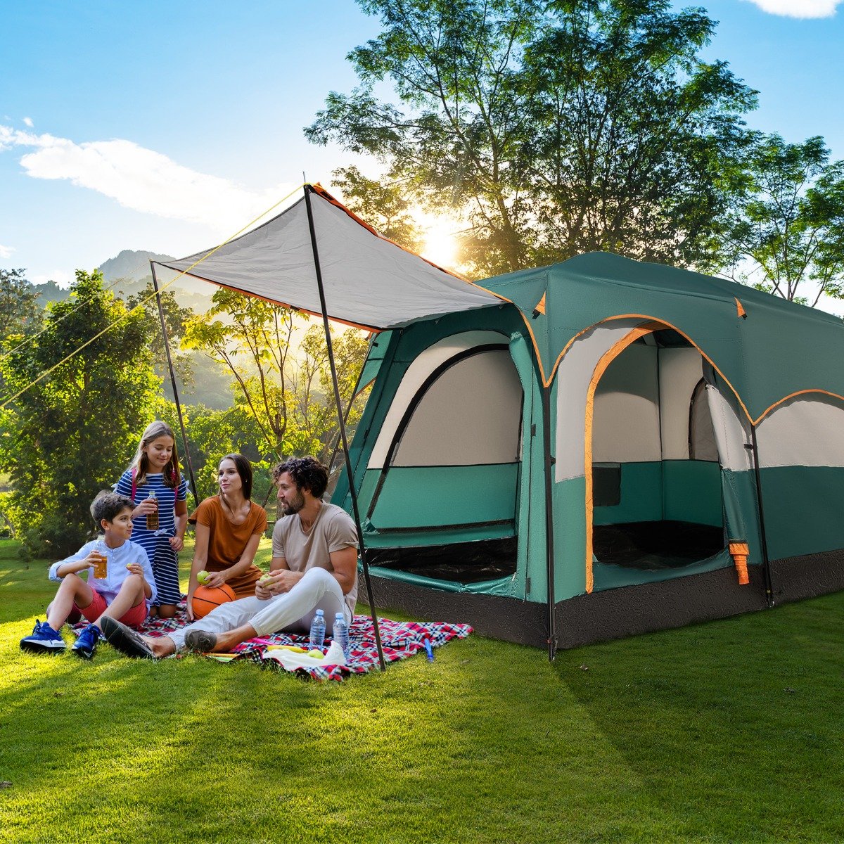 Campingzelt für 6 Personen mit 2-Raum-Trennwand & Regenschutz & PE-Plane & Netzfenstern