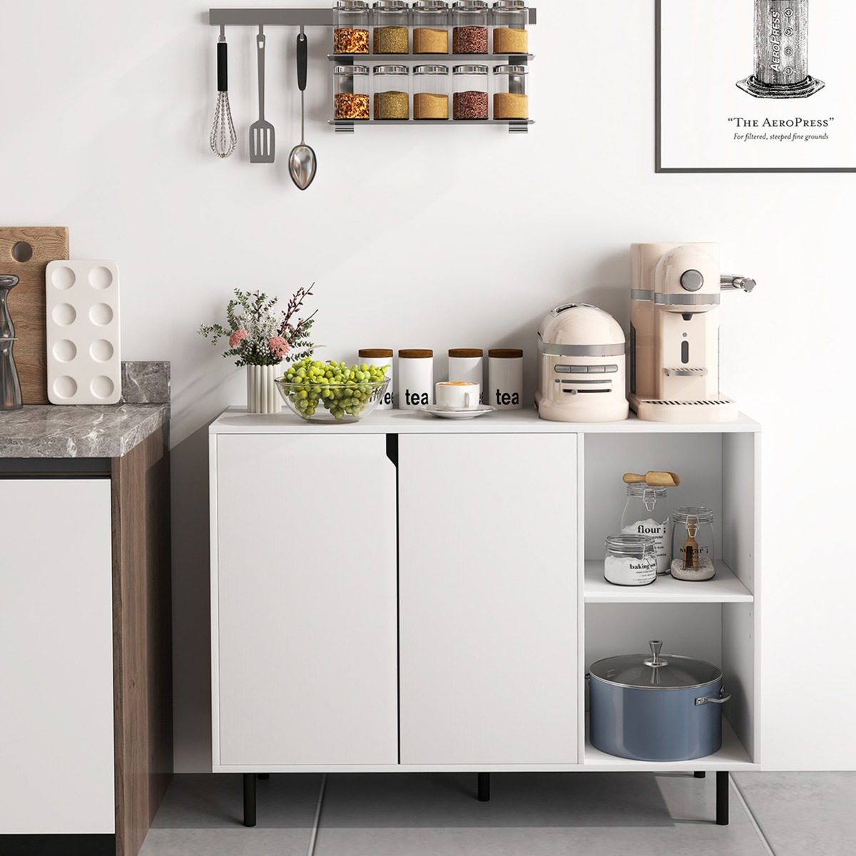Sideboard mit 2 Türen & Verstellbaren Regalen Moderner Küchenschrank Buffet Schrank