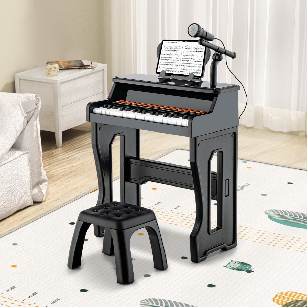 37-Tasten Kinder Keyboard elektronisches Kinderklavier mit Hocker Schwarz