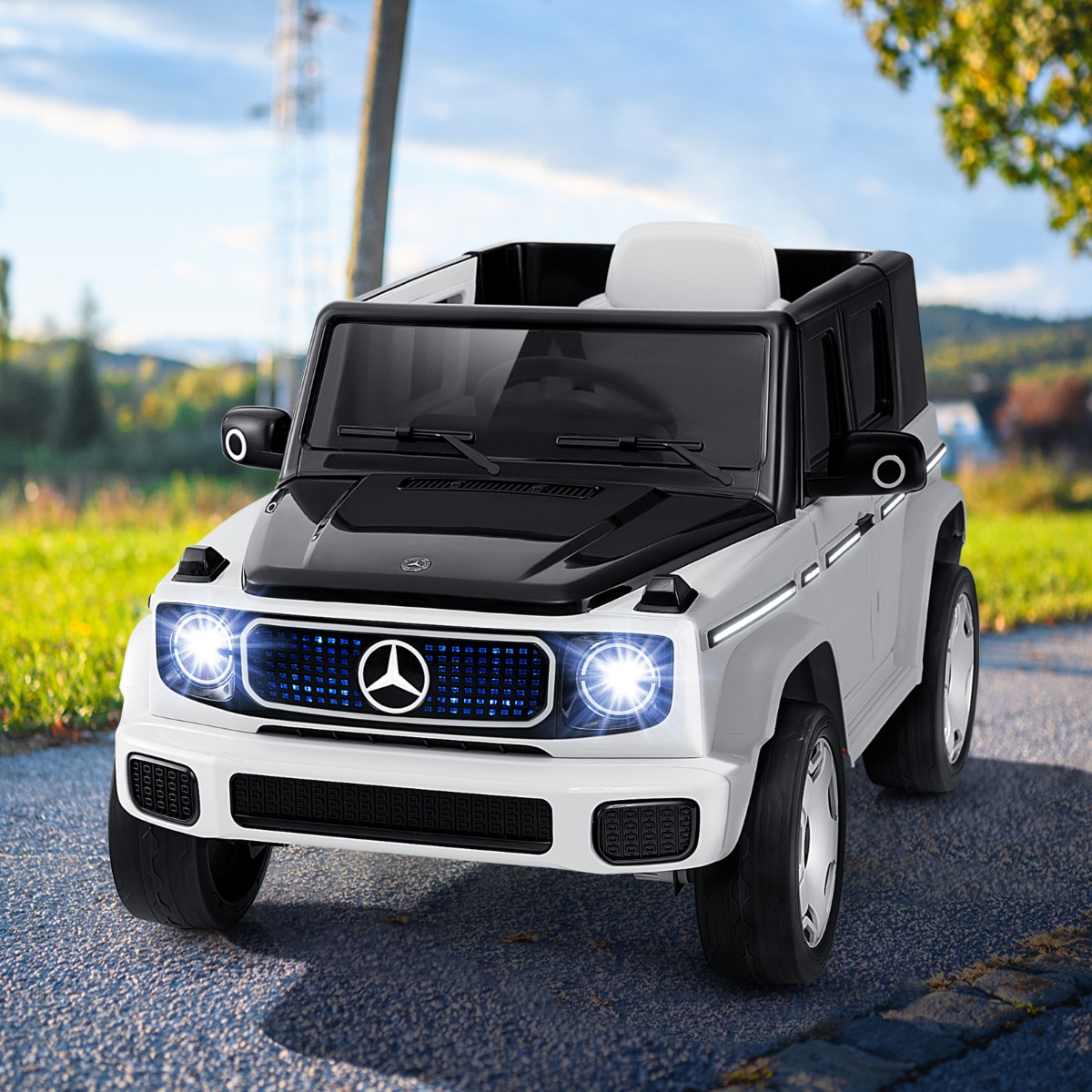 Kinder Mercedes-Benz Elektroauto mit 2,4G Fernbedienung & Scheinwerfer 12V Elektrofahrzeug Weiß