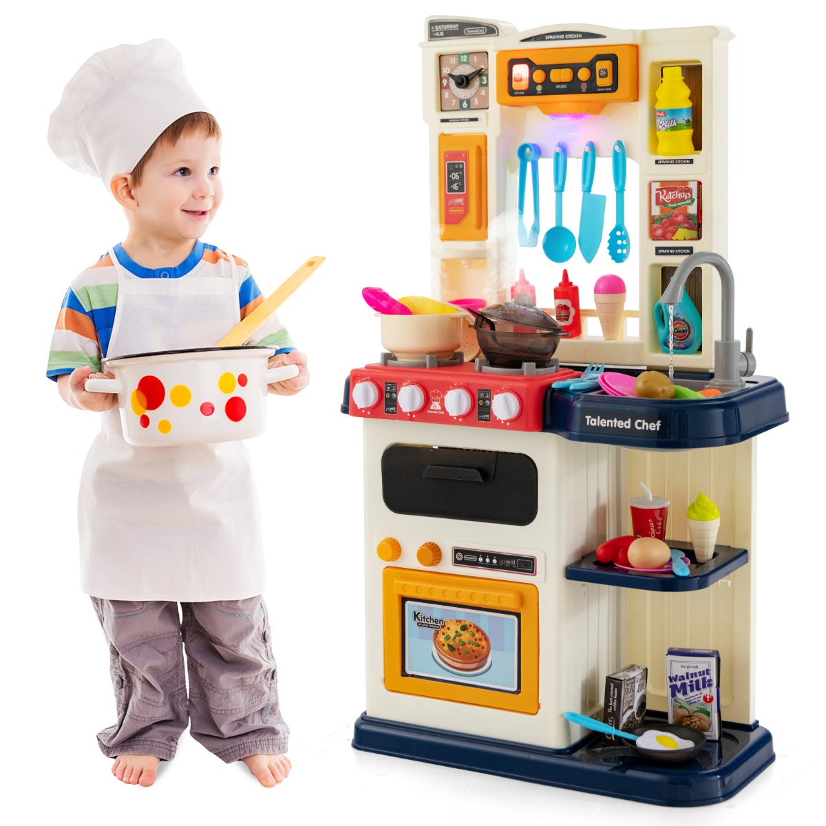 65 TLG. Kinderküche mit Lichter Kinderspielküche mit Wasserpumpe Blau