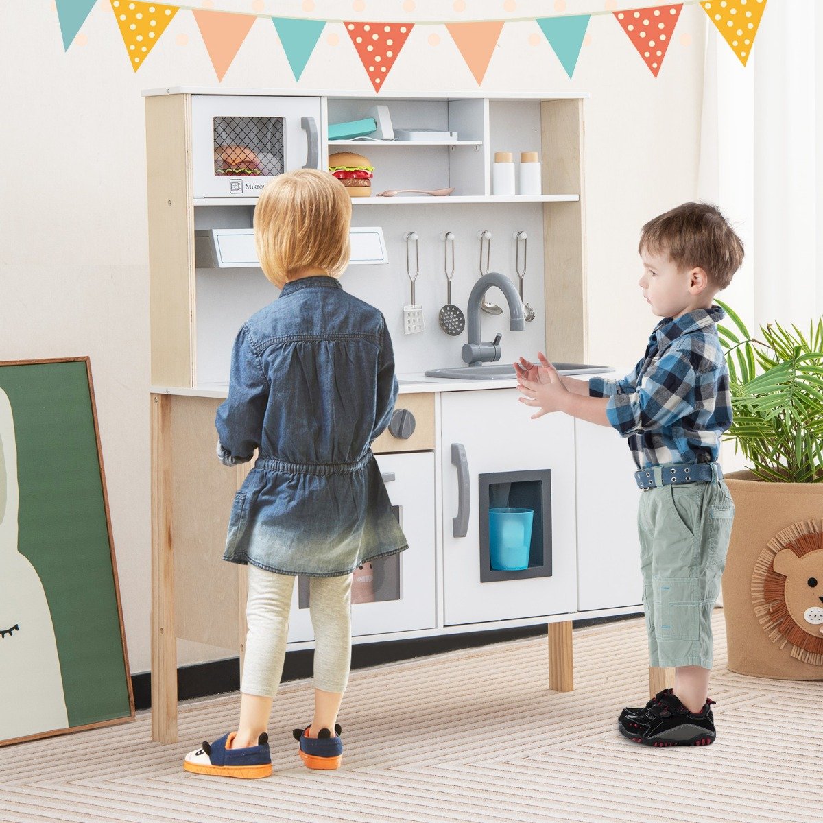Kinderküche Spielset Holz Spielküche mit Mikrowelle 72 x 30 x 90 cm Weiß