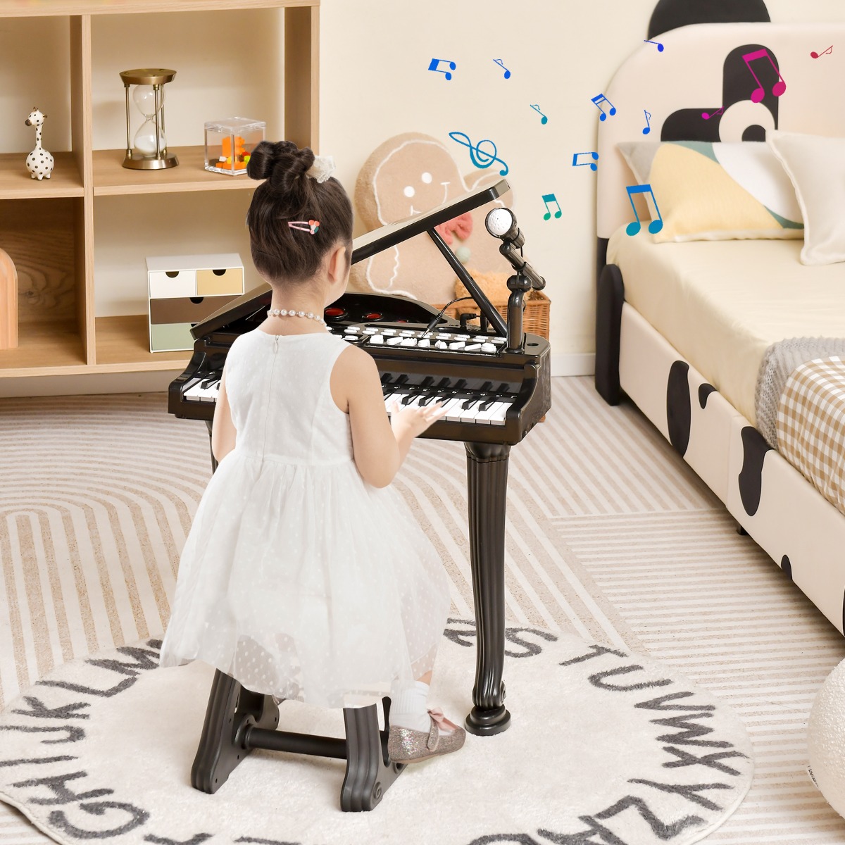 Kinderklavier mit 37 Tasten & Hocker Spielzeugklavier Tragbar 47 x 37 x 70 cm Schwarz