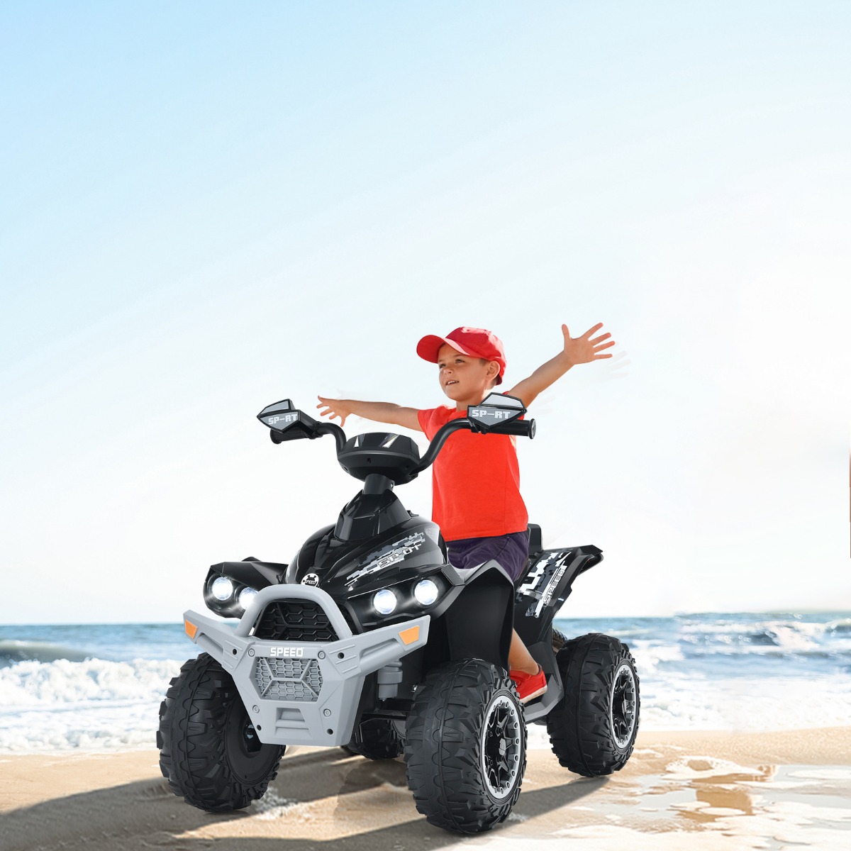 12V Elektro Kinderquad mit Musik Hupe und LED Scheinwerfer Elektroquad Schwarz