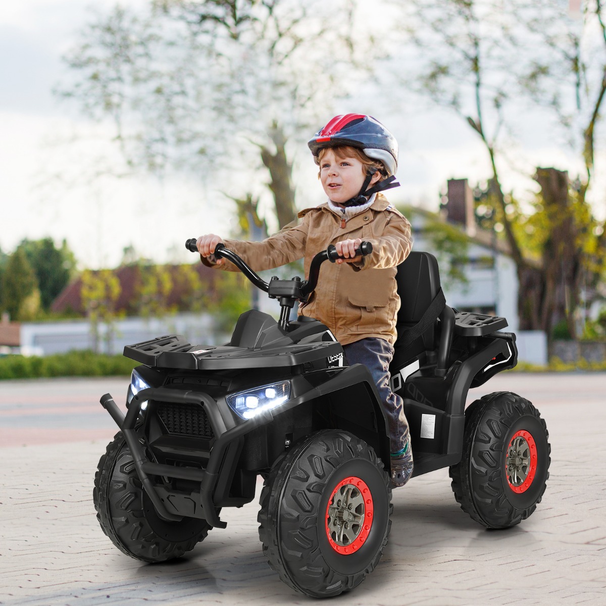 12V Elektro Kinderquad mit Scheinwerfer 4 Räder Kinder Kinderauto Elektroauto für Kinder ab 3 Jahren Schwarz
