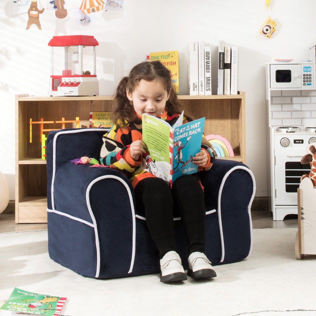 Gepolstertes Kindersofa mit Schaumstofffüllung & Armlehne & Handgriff 68 x 46 x 50 cm Marineblau