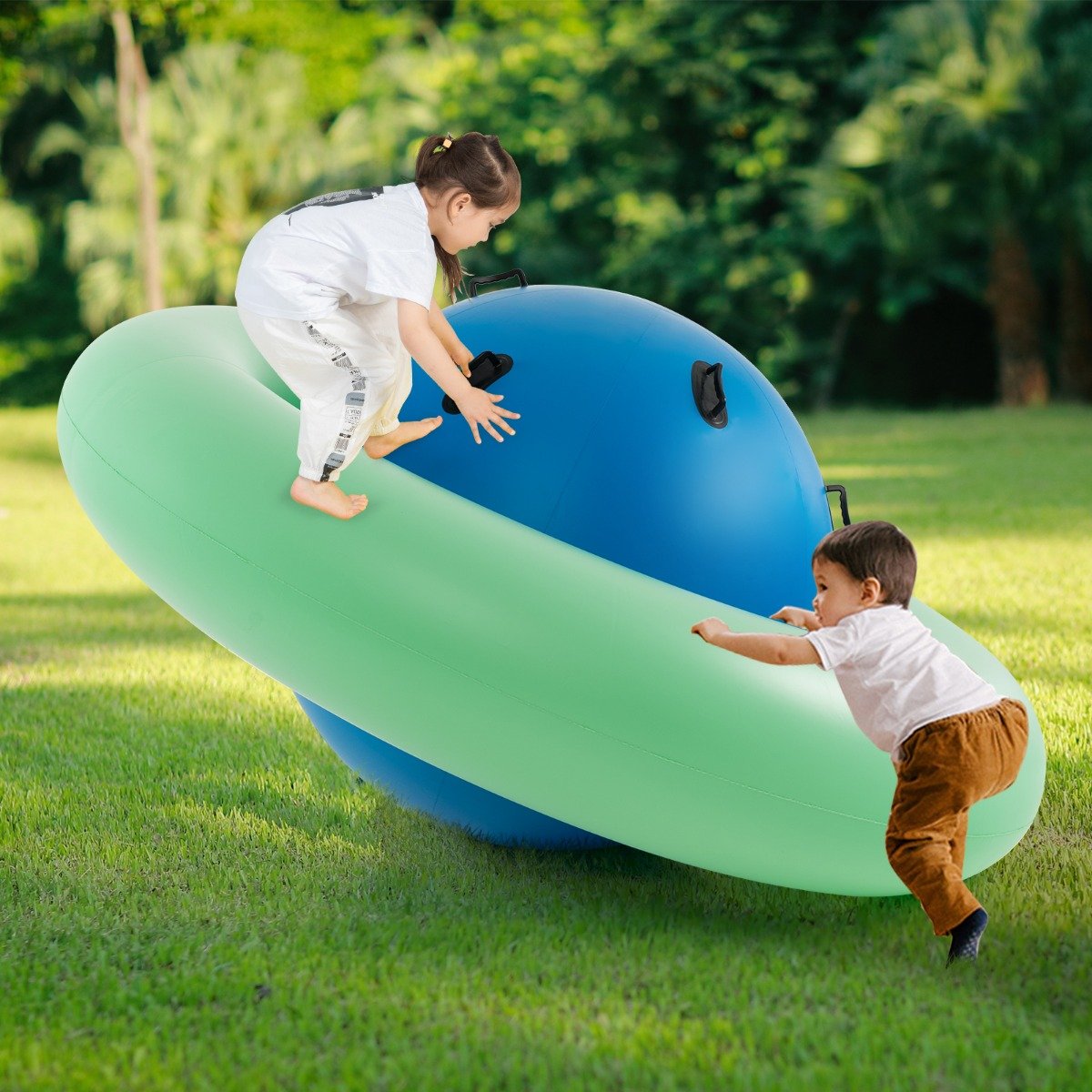 Aufblasbare Kuppelwippe für Kinder 223 cm große Kinderwippe zum Rollen Grün + Blau