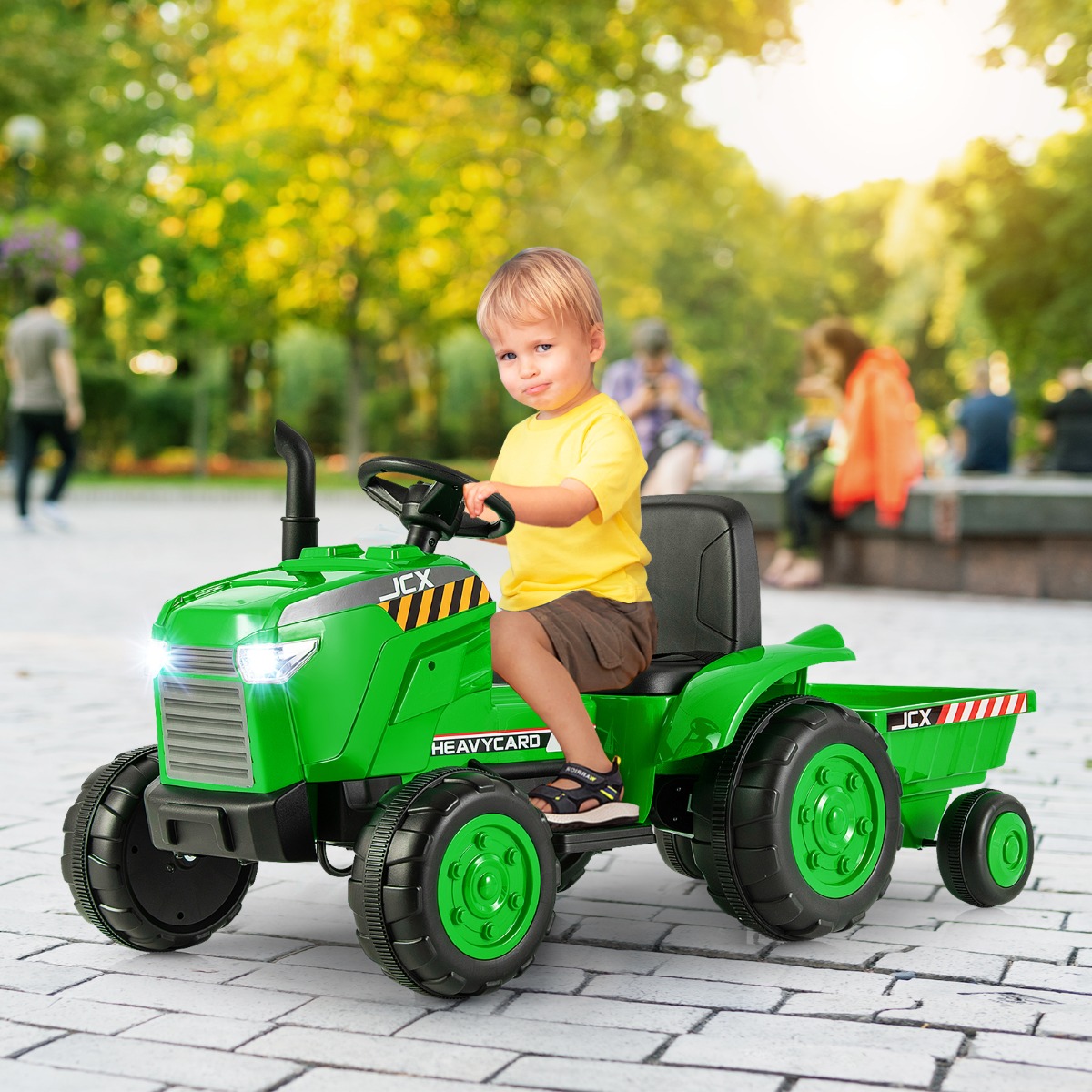 2 in 1 Kinder Elektrotraktor mit Anhänger & Fernbedienung Elektrisches Spielzeugauto-Grün