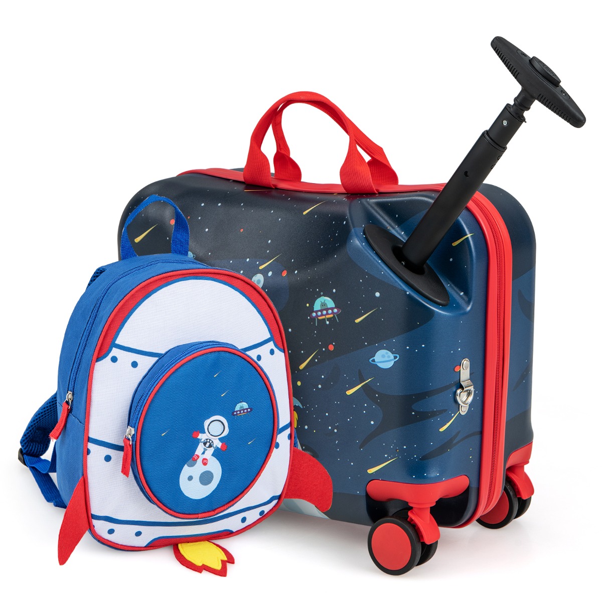 2tlg Kinderkoffer + Rucksack 47 cm Langer Aufsitzkoffer und 30 cm Breiter Rucksack 12"+18" Astronauten