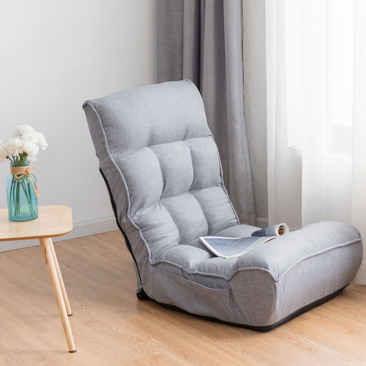 Boden-Klappstuhl 4-Fach Verstellbares Gaming-Bodensofa mit Rückenlehne Grau