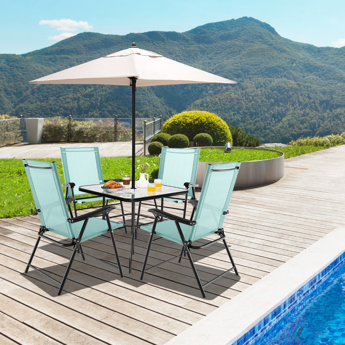 4er Set Gartenstühle Klappstühle mit Armlehnen Balkonstühle mit wetterfestem Stoff Minzgrün
