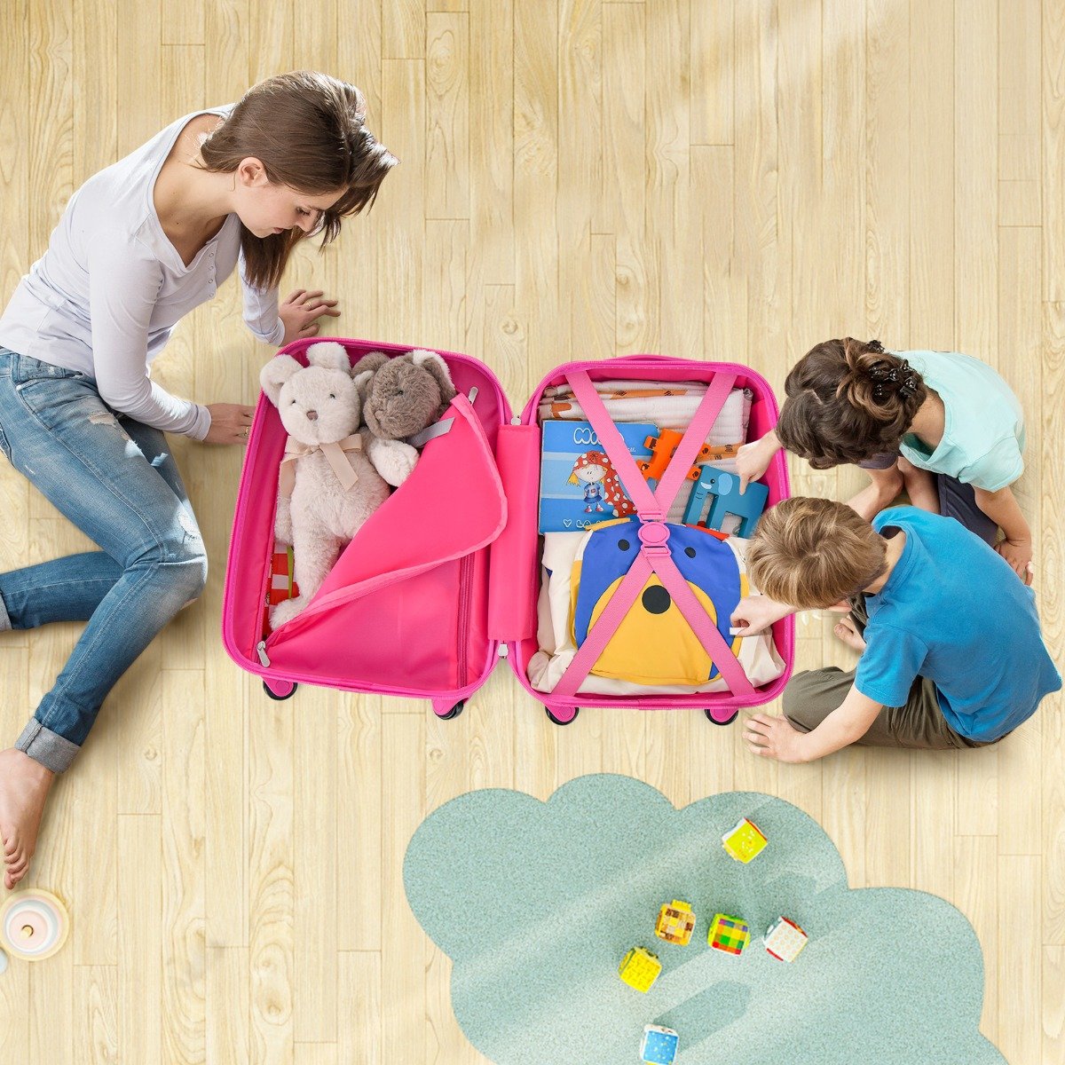 2tlg Kinderkoffer + Rucksack aus Kunststoff Kindertrolley Kindergepäck 12"+16" Rosa Unicorn