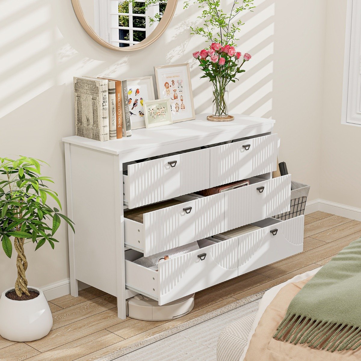 Kommode mit 6 Schubladen Sideboard Weiß aus Holz Schubladenschrank modern 106 x 40 x 79 cm