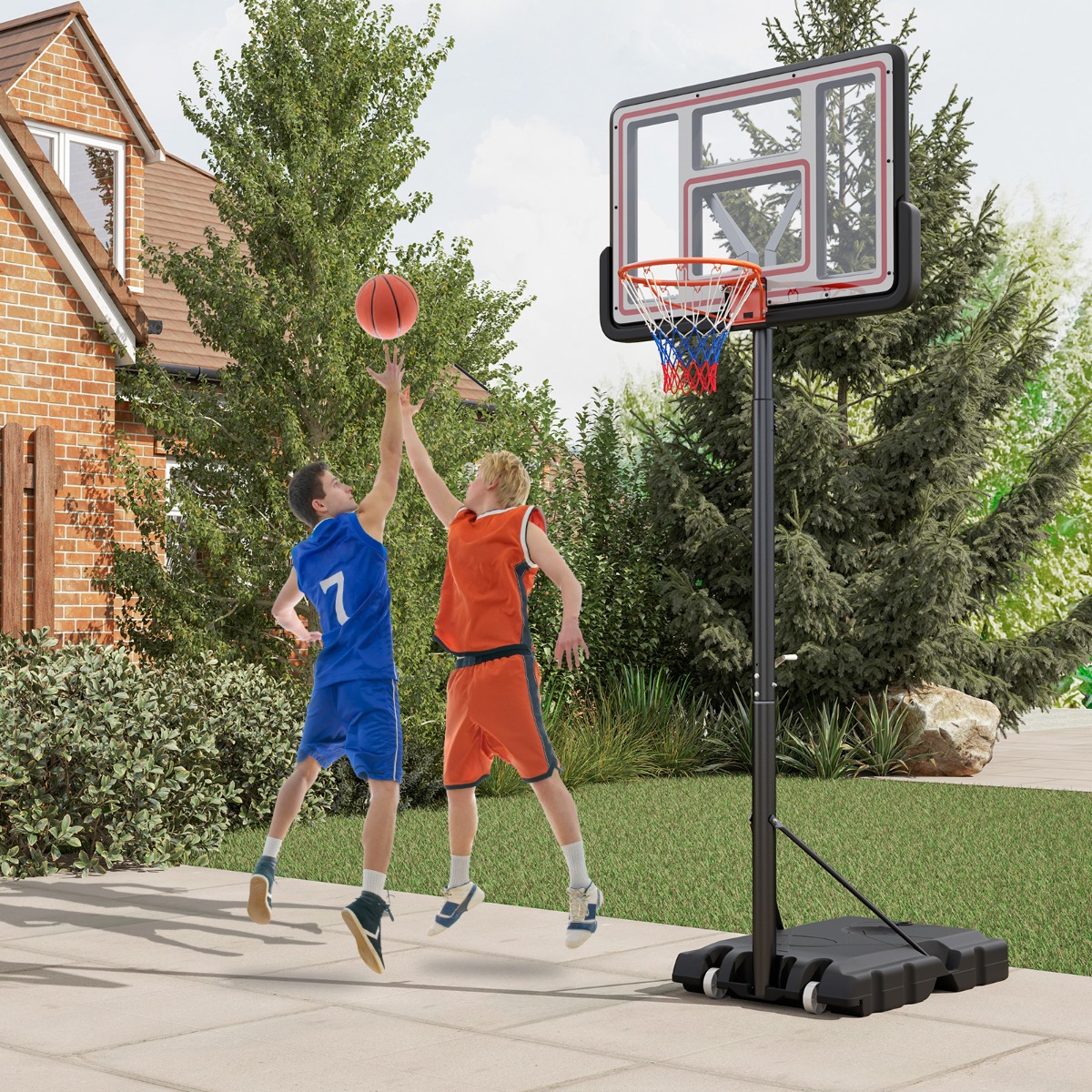 Outdoor Basketballkorb mit Ständer & Handkurbel & Gewichtssack & 2 Netzen Basketballständer