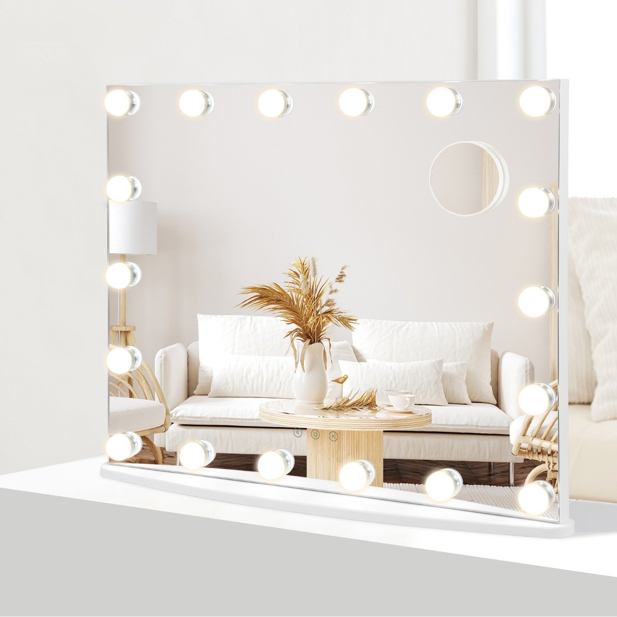 Schminkspiegel mit Beleuchtung Kosmetikspiegel Hollywood-Spiegel 65 x 14 x 52,5 cm Weiß