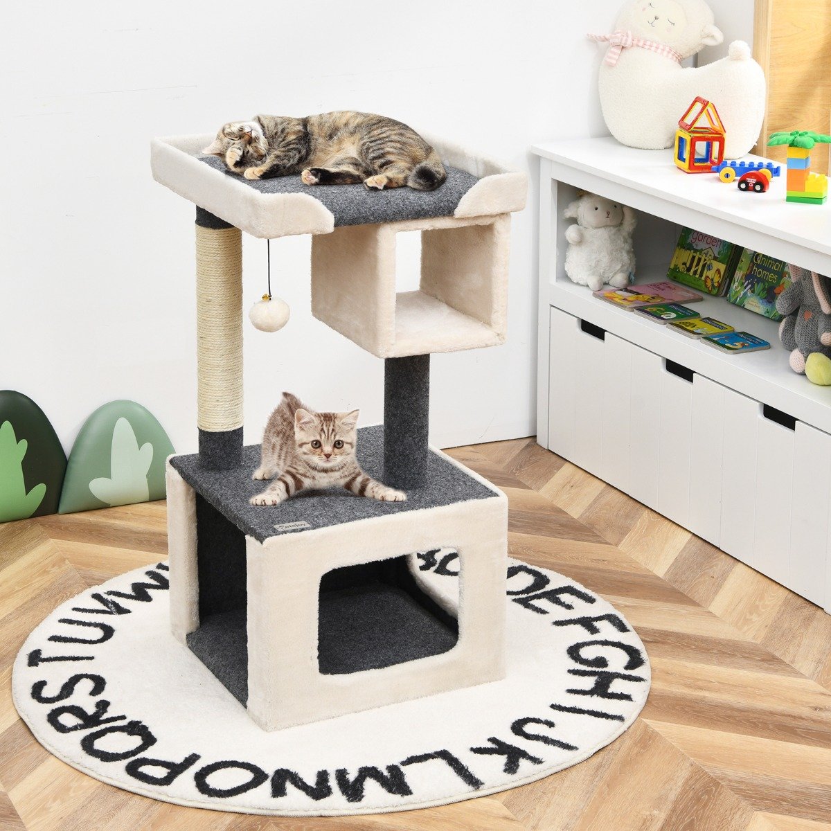 Kratzbaum klein Katzenkratzbaum Holz Katzenbaum stabil Kletterbaum weiß und grau 42x42x80cm