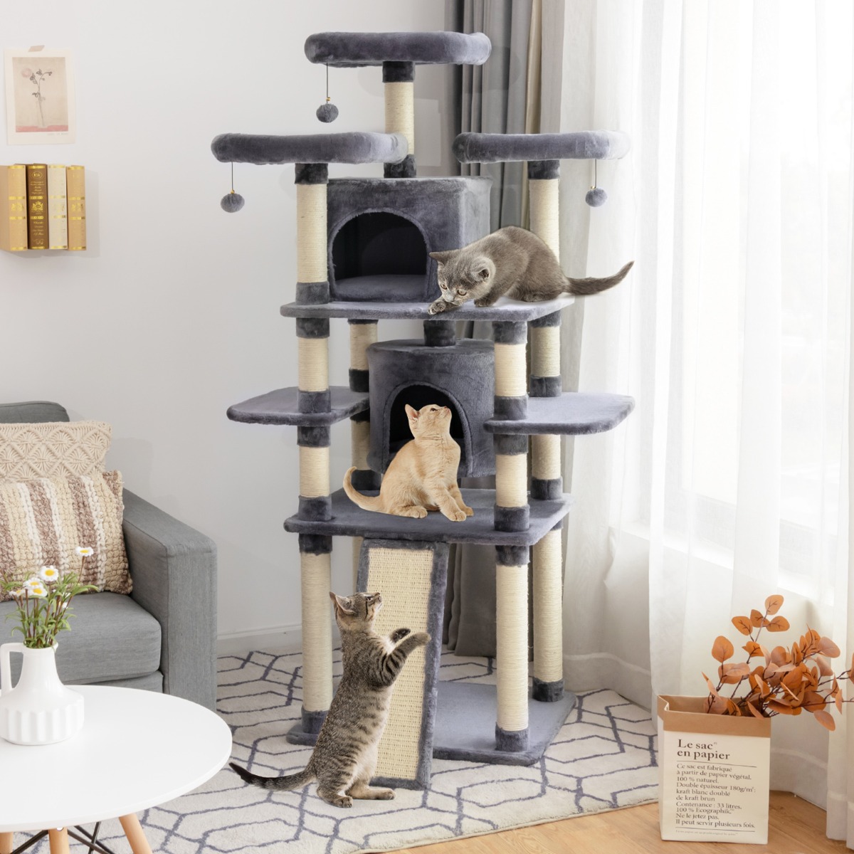 170cm Kratzbaum Kletterbaum Katzenbaum Katzenkratzbaum Kratzmöbel Kratzstämme Höhle mit Spielbälle