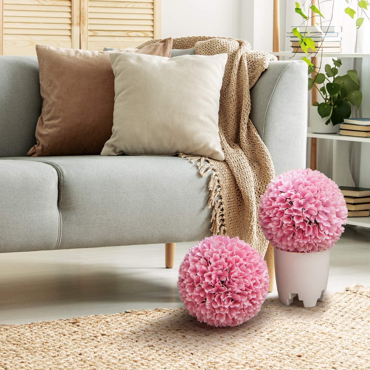 2er Buchsbaumkugel UV-beständige Dekokugeln Formschnitt Kunstpflanze Dekopflanze Ø28 cm Rosa