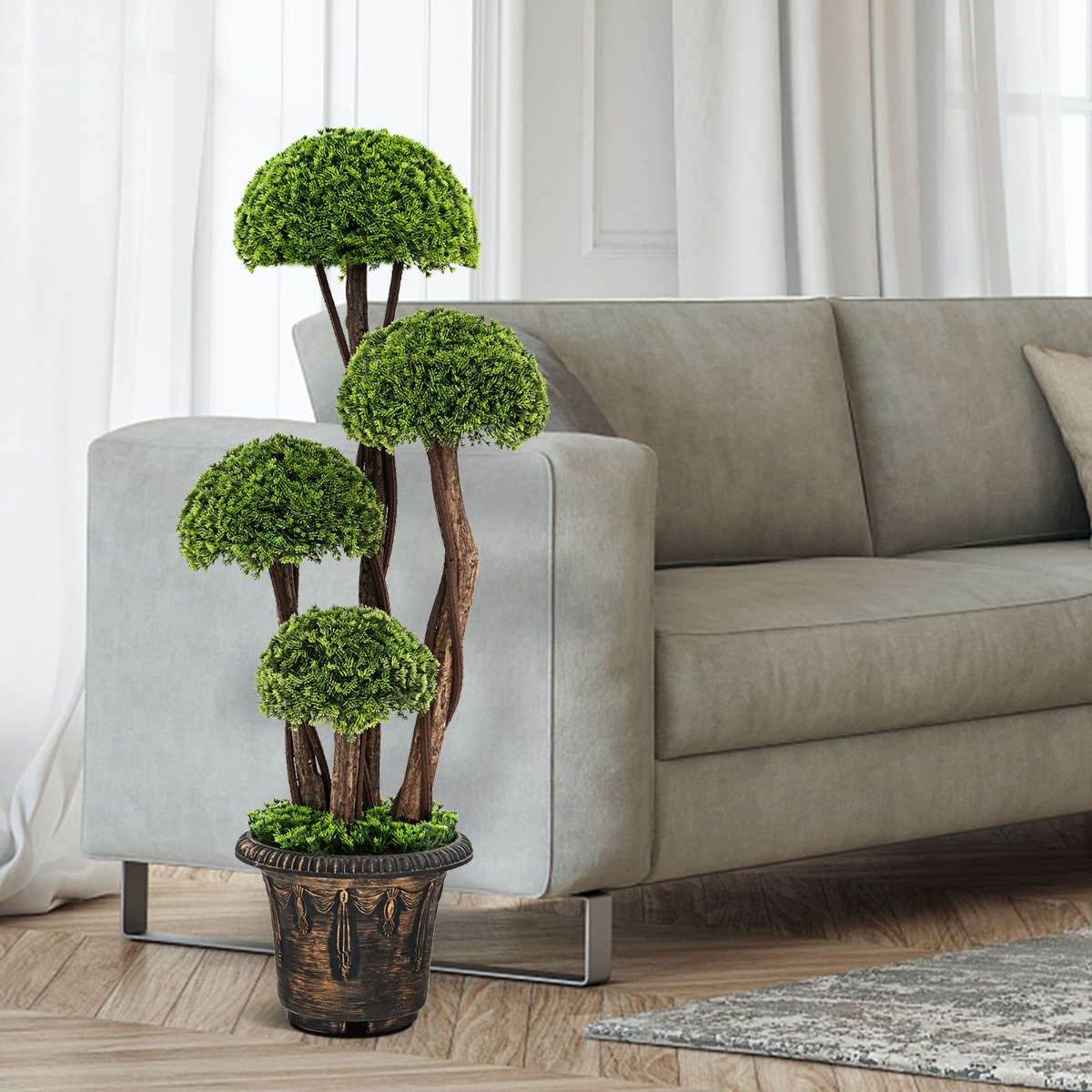 Künstlicher Formschnittbaum aus Zedernholz dekorativer Kunstbaum 90 cm