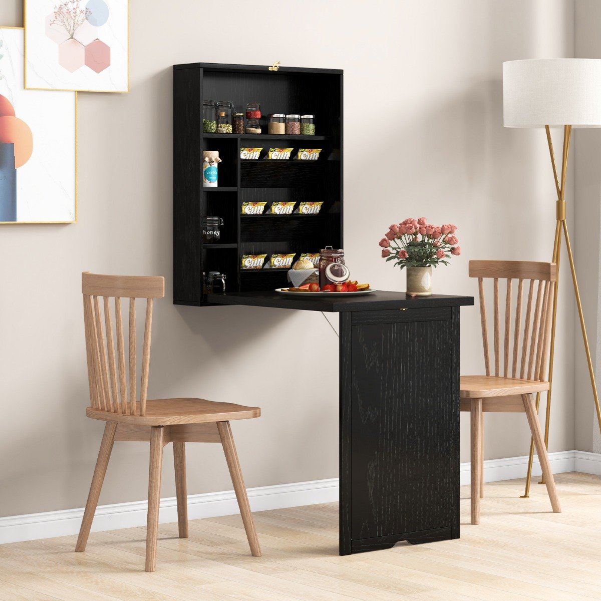 Wandklapptisch mit Stauraum klappbarer Wandtisch platzsparender Wand Klapptisch Schwarz
