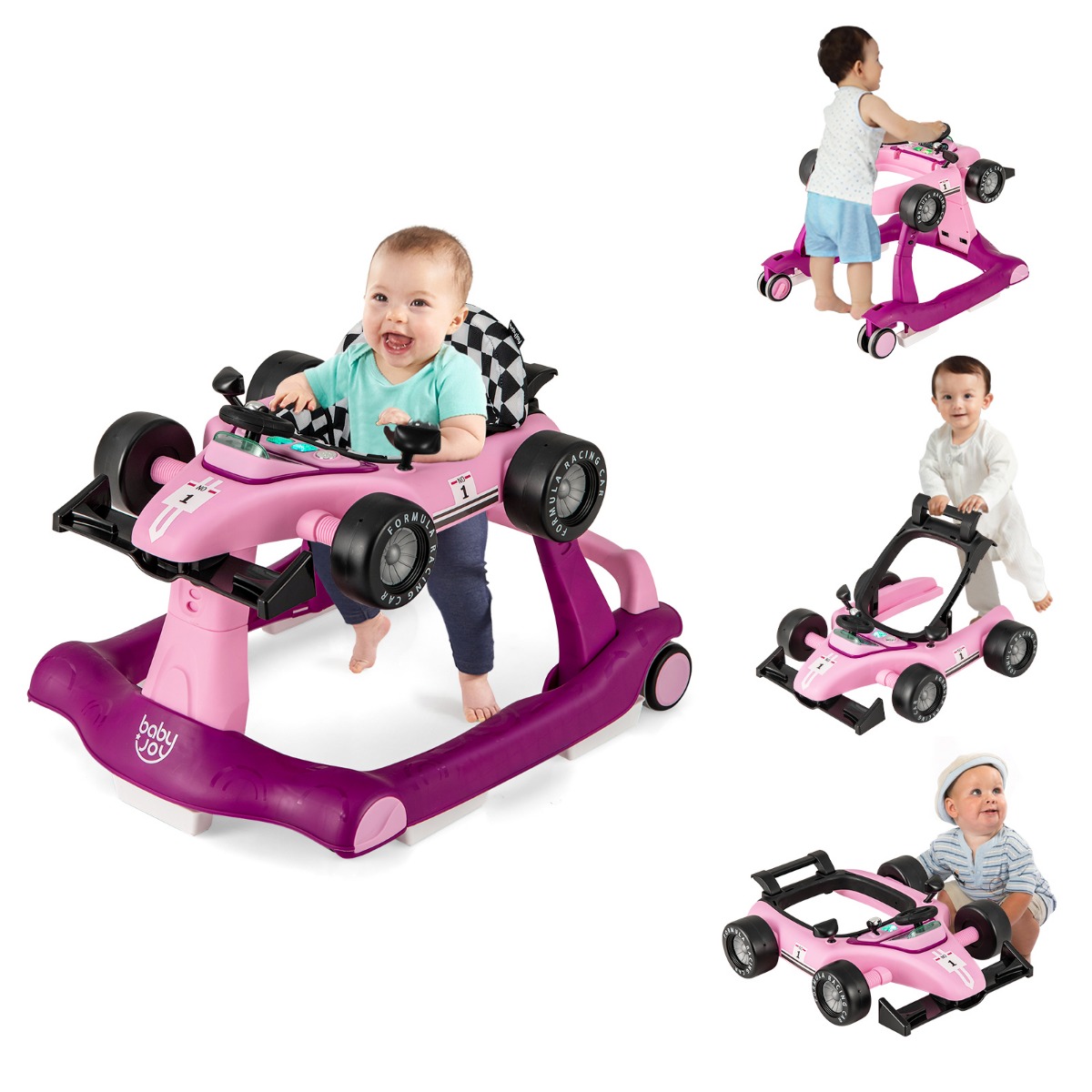 4 in 1 Lauflernhilfe Lauflernwagen klappbar mit Einstellbarer Höhe 15kg Belastbar Violett
