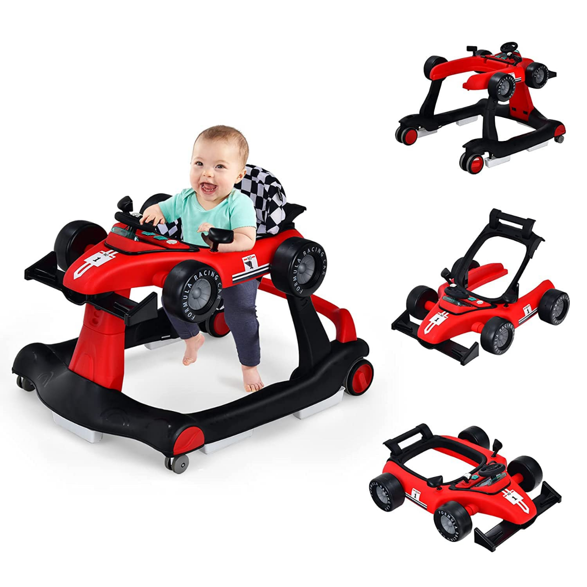 4 in 1 Lauflernwagen klappbarer Lauflernwagen mit einstellbarer Höhe Rot