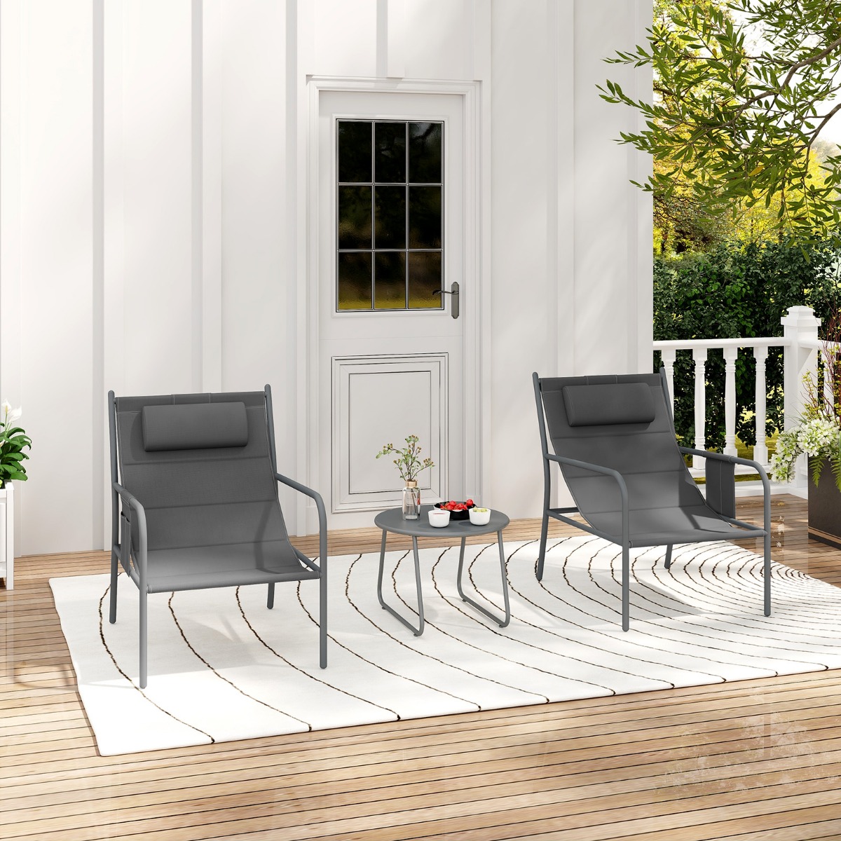 Balkonmöbel Set 3-tlg. Gartenmöbel Set mit 2 Stühlen & Tisch Balkonset mit atmungsaktivem Sitzstoff Grau