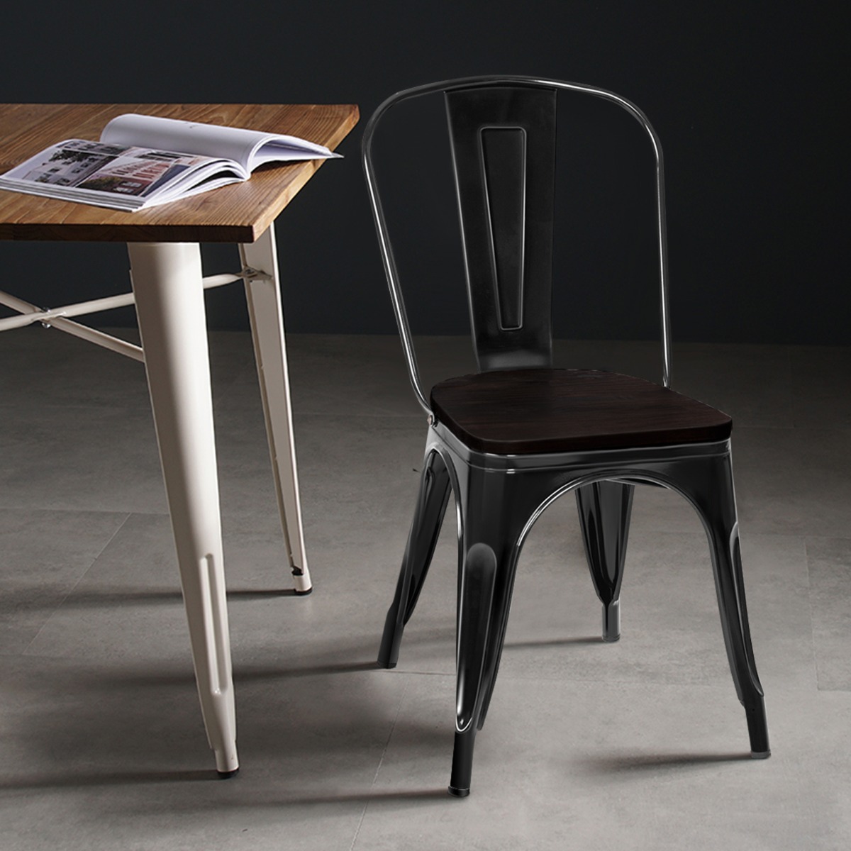 4er Set Esszimmerstuhl aus Metall Stapelbarer Barhocker Bistrostuhl bis 120kg Belastbar Schwarz