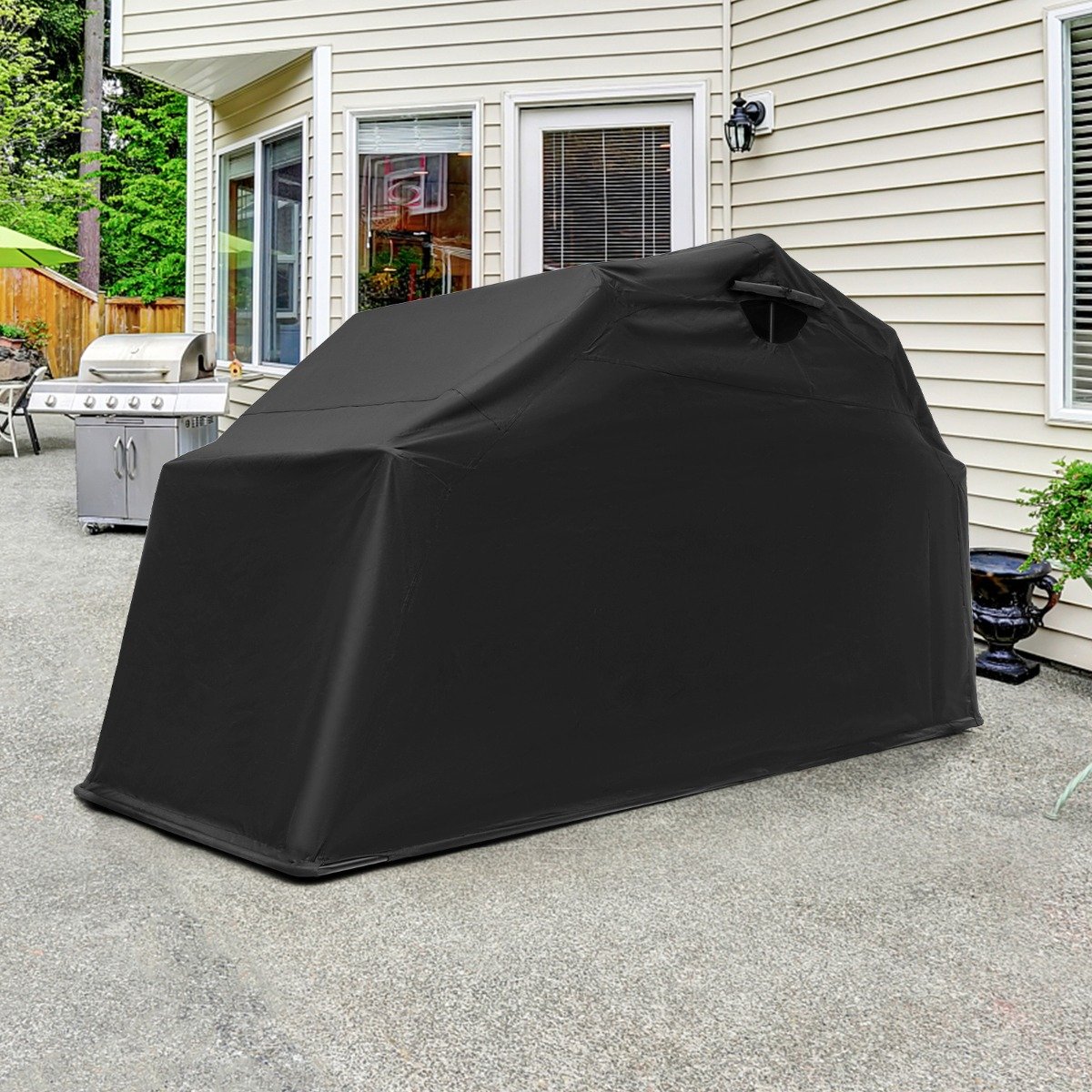 Motorrad Abdeckplane aus Oxford-Stoff mit Metallrahmen Wasserdicht Winterfest 345 x 137 x 190 cm