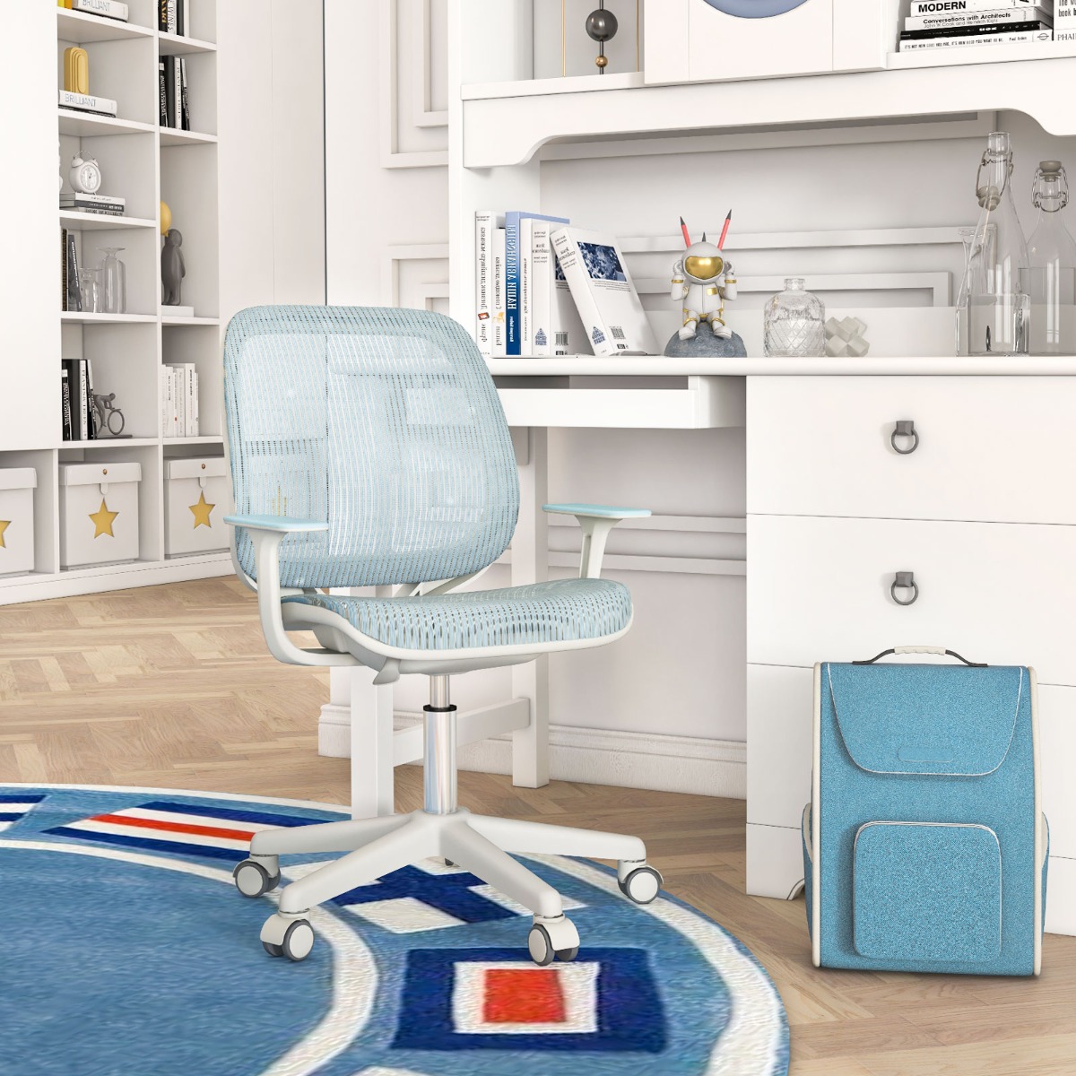 Höhenverstellbarer Kinderdrehstuhl mit Sitzbremse Ergonomischer Schreibtischstuhl Bürostuhl Blau