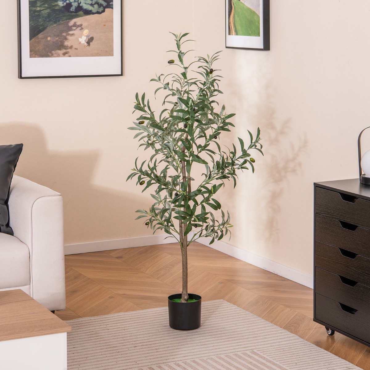 Künstliche Olivenbaum Kunstpflanze 130 cm Zimmerpflanze mit Zementtopf 1 Stück