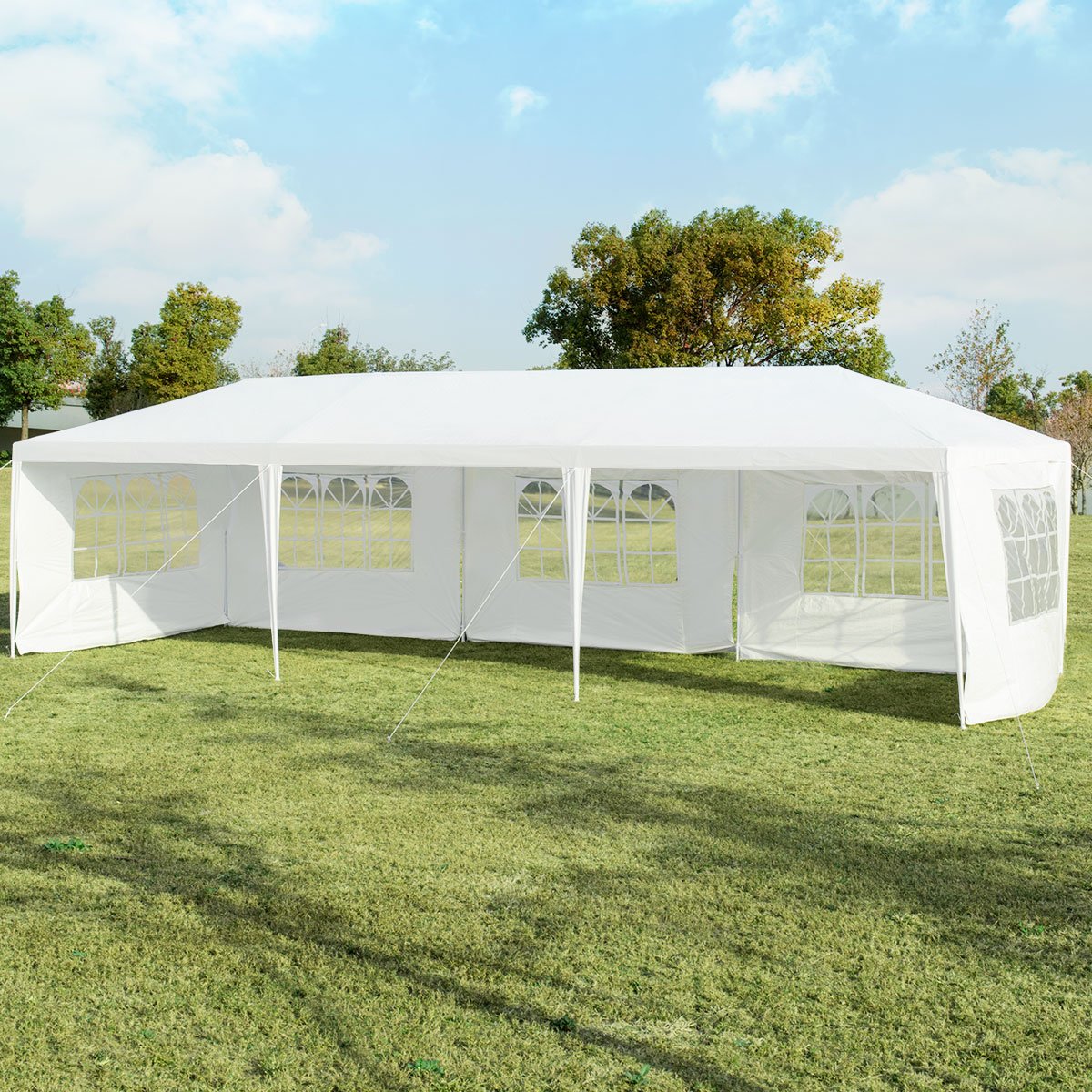 3 x 9 m Pavillon Zelt Gartenpavillon Gartenzelt mit 5 abnehmbaren Seitenwände weiß
