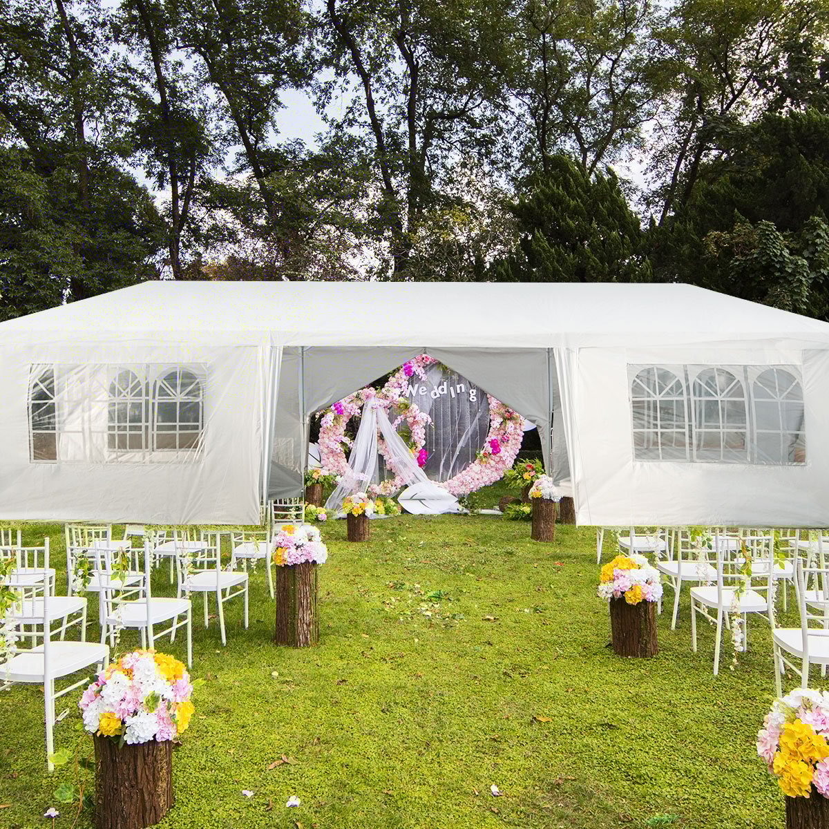 Gartenpavillon 3x9m Partyzelt Gartenzelt UV-Schutz Zelt weiß