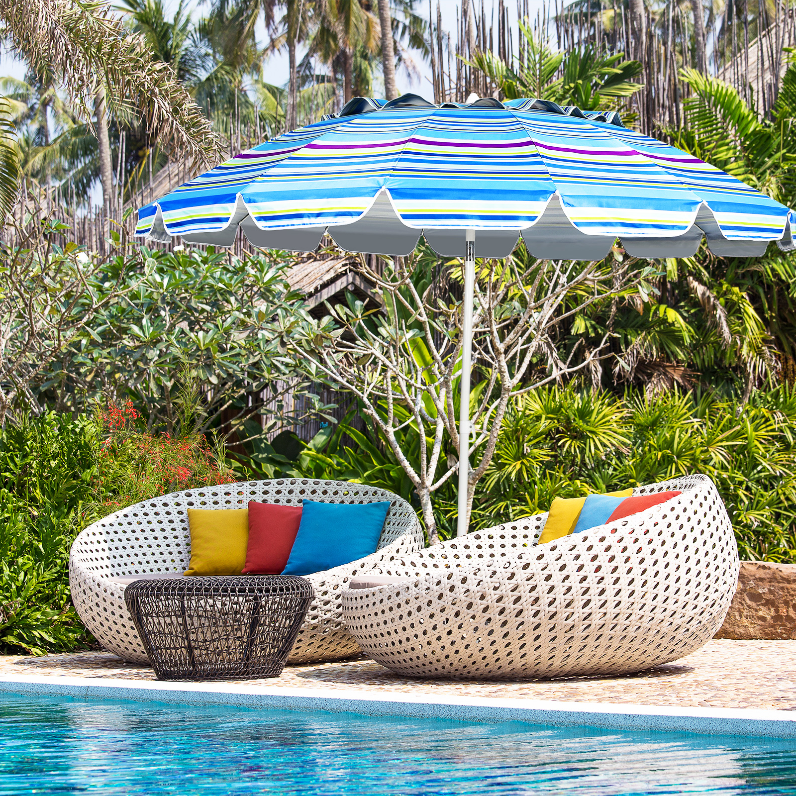 243cm Strand-Sonnenschirm Outdoor-Sonnenschirm Strandschirm Alu neigbar Terrassenschirm -Hellblau