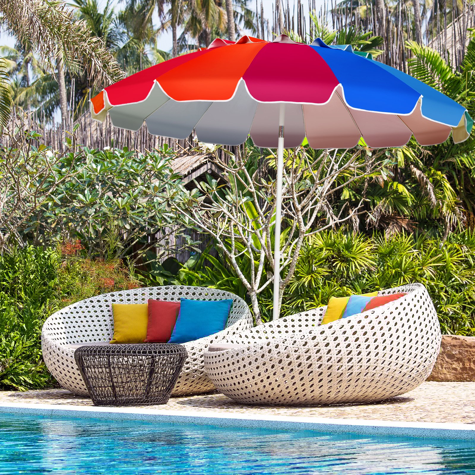 243cm Strand-Sonnenschirm Outdoor-Sonnenschirm Strandschirm Alu neigbar Terrassenschirm -Bunt