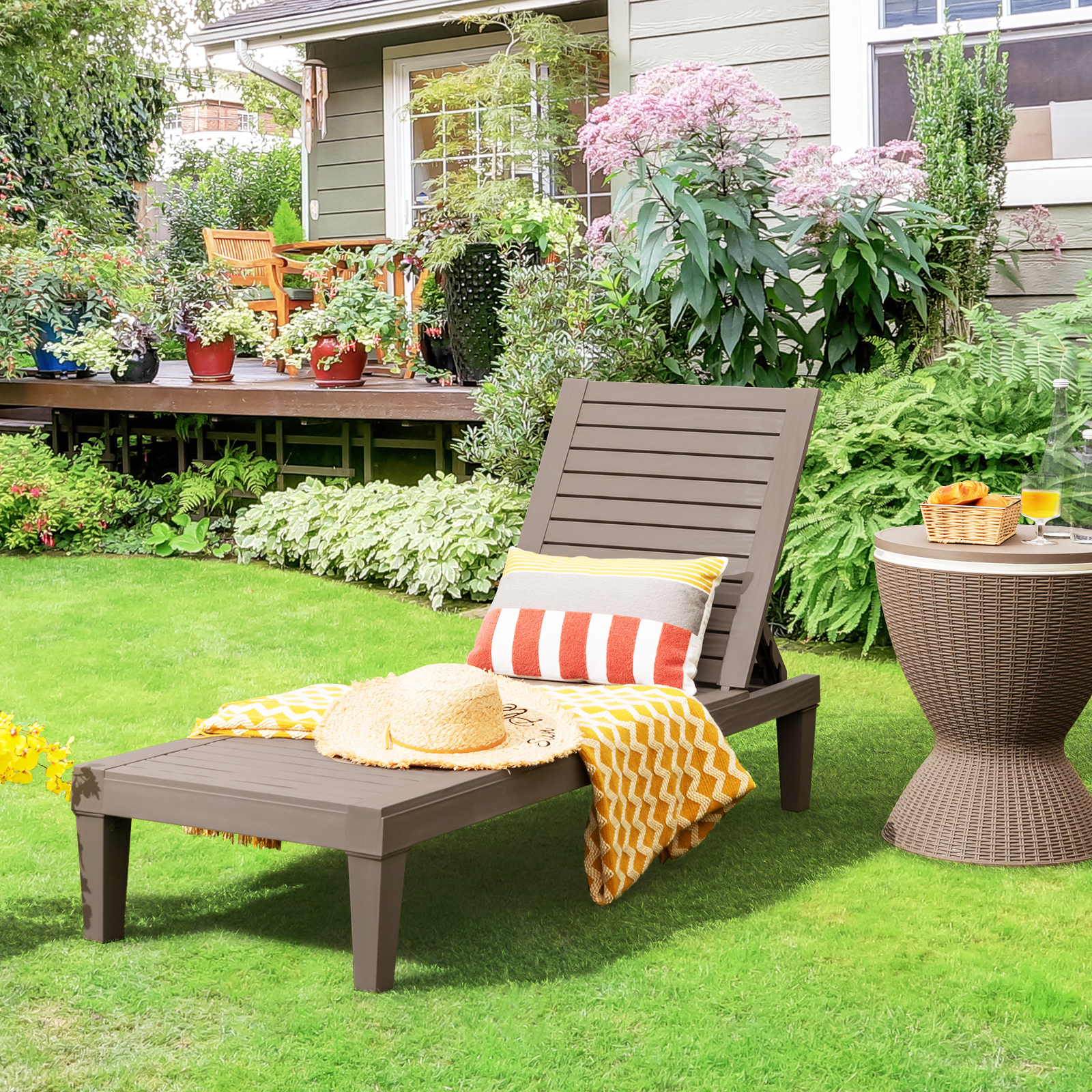Sonnenliege Gartenliege mit verstellbarer Rückenlehne Strandliege Liegestuhl 190 x 57.5 x 29cm Braun