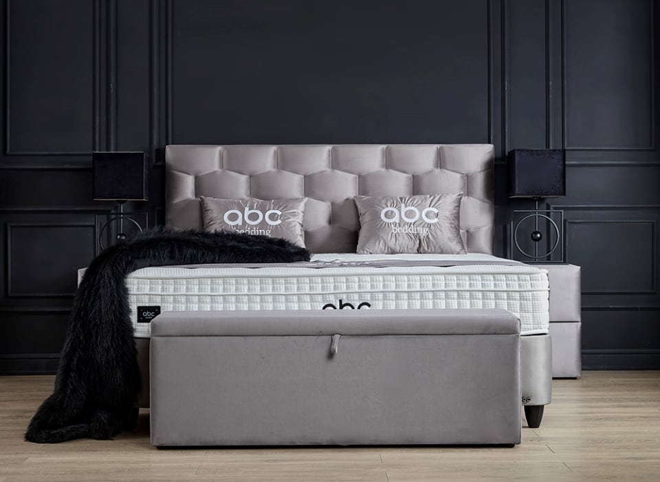 Schlafen wie auf Wolke 7: Das Boxspringbett Palermo von ABC Bedding - Grau, Mikrofaser, 7-Zonen Tonnentaschenfederkern-Matratze, inklusive Topper - in 160x200cm und 180x200cm erhältlich