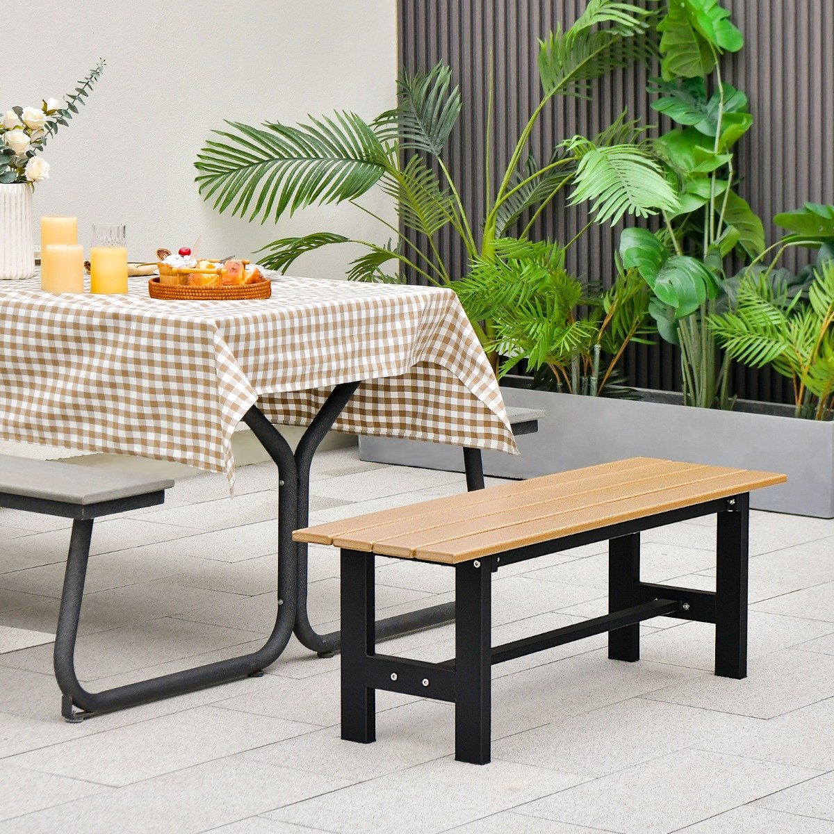120 cm Gartenbank 2-Sitzer Sitzbank bis 300kg Belastbar Allwetter-Parkbank aus HDPE Braun
