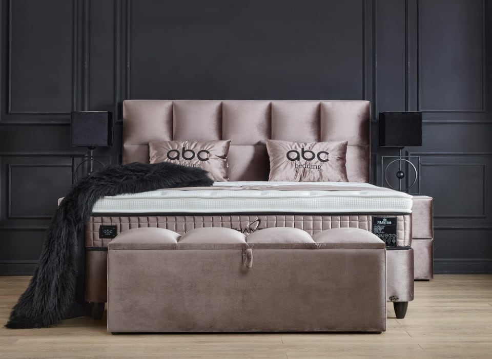 Schlaftraum Deluxe: Boxspringbett Phantom von ABC Bedding mit Bettkasten und Mikrofaser-Microvelours in Beige - Jetzt bei Myhomelando entdecken