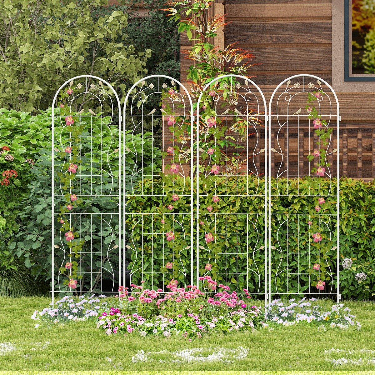 2er Set Metall Rankgitter Dekorativer Gartenzaun Freistehende Rankhilfe 180 cm x 50 cm Weiß