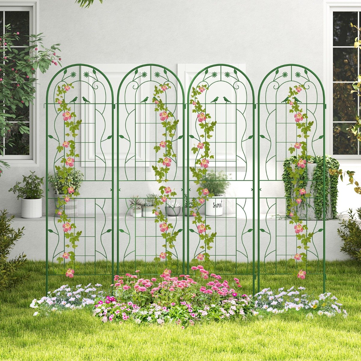 Rankgitter Metall 2er Set dekorativer Gartenzaun freistehende Rankhilfe 180 cm x 50 cm Grün