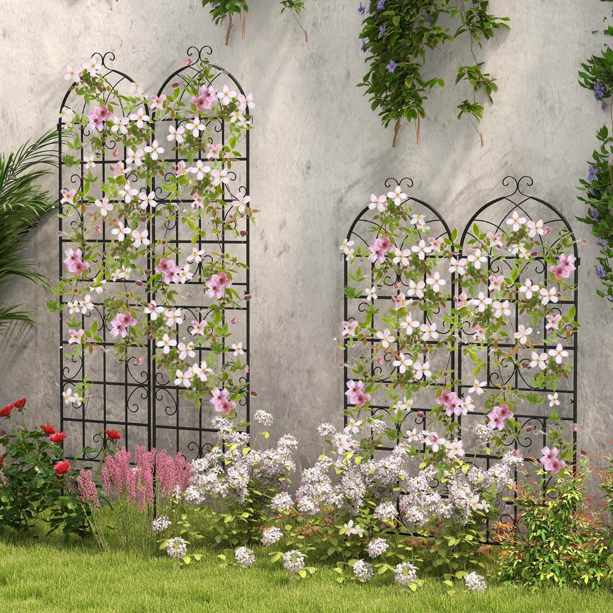 2er Set Metall Rankgitter Freistehender Gartenzaun zum Stecken Spalier 180 x 50 cm Schwarz