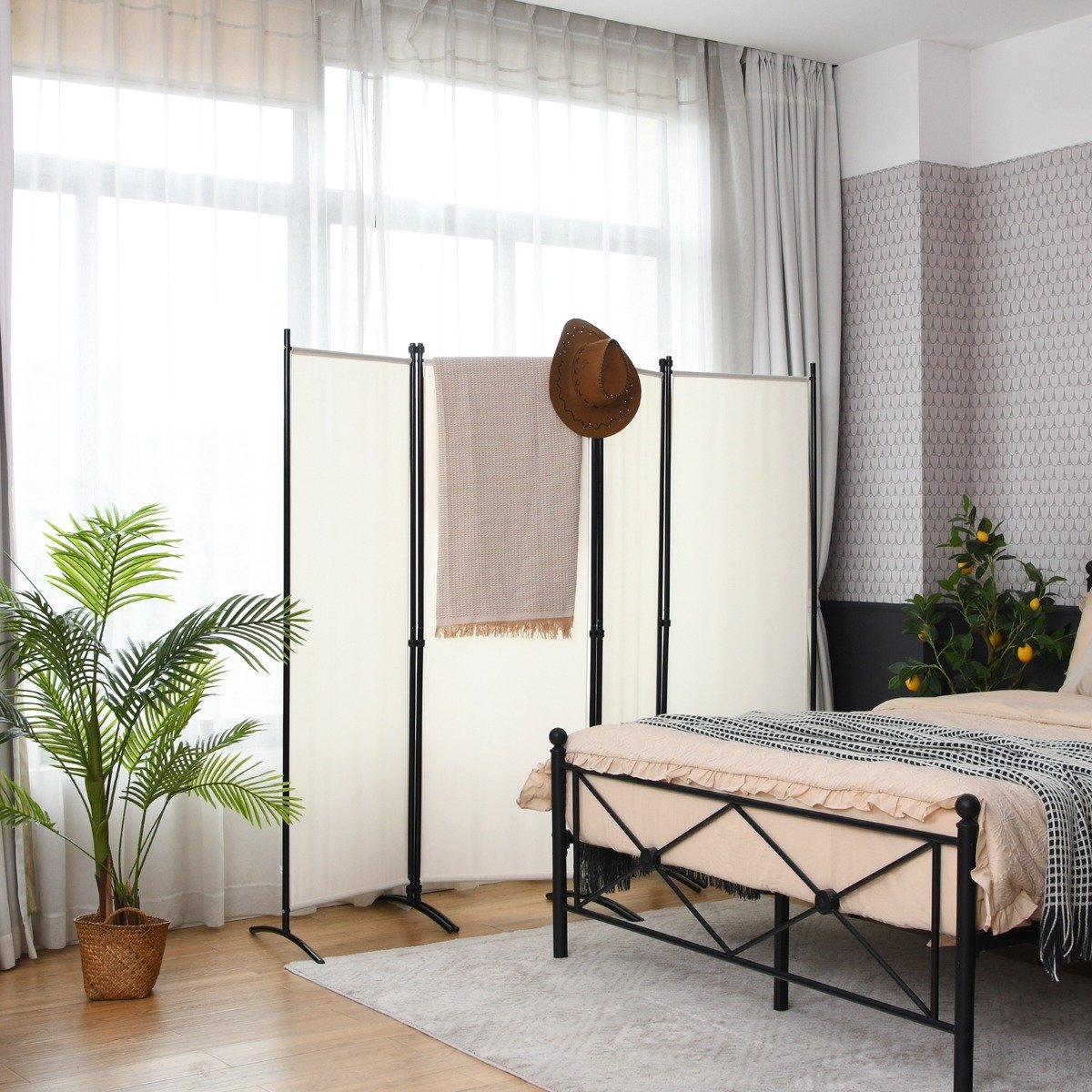 4-teiliger Klappbarer Trennwand Sichtschutz für Zuhause Büro 220 x 51 x 173 cm Weiß