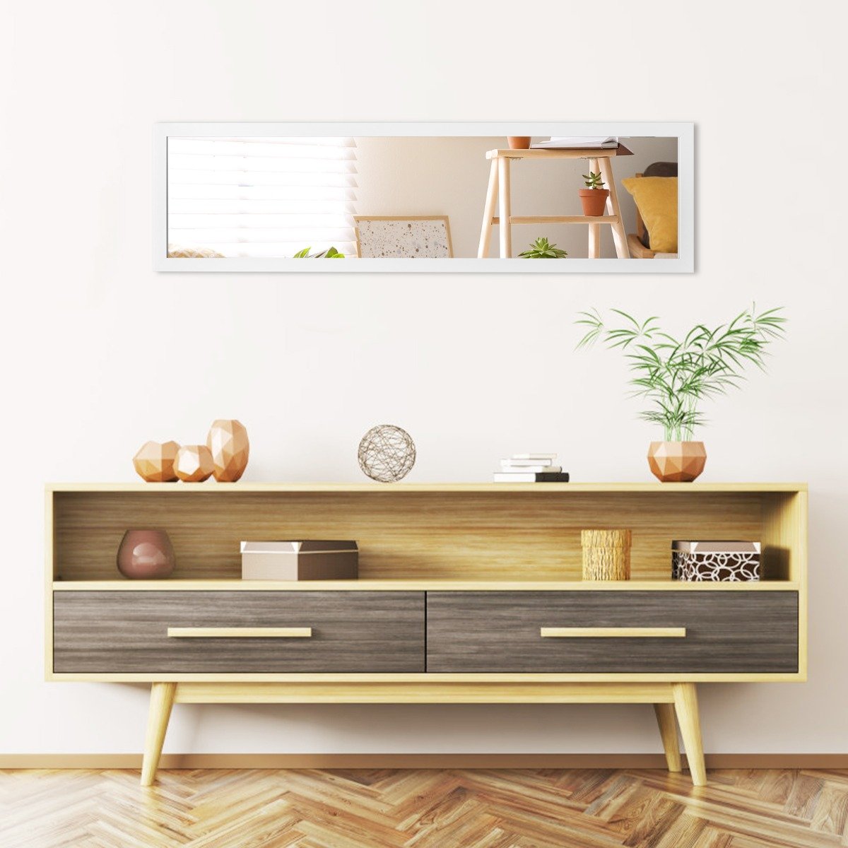 Rechteckiger Ganzkörperspiegel mit Hängehaken für Tür 33x119cm Weiß